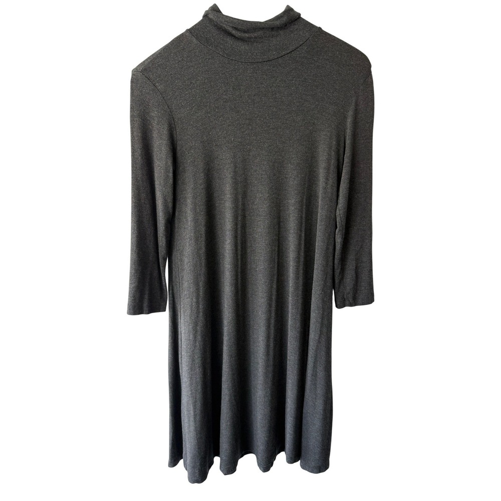 Amour Vert Charcoal Gray Mock Neck A-Line Shift Dress 3/4 Sleeve Small USA